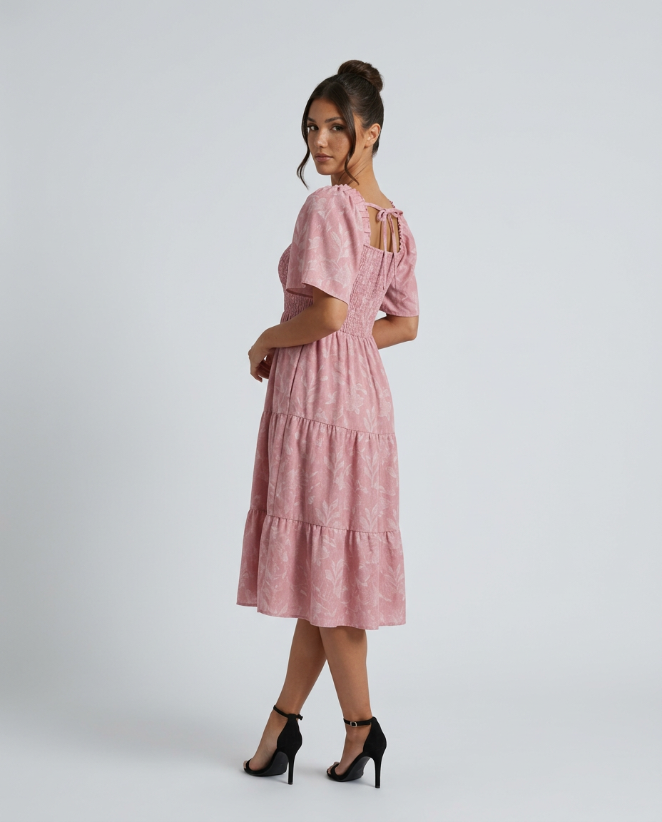 Maeve Textured Floral Midi Dress with Square Neck