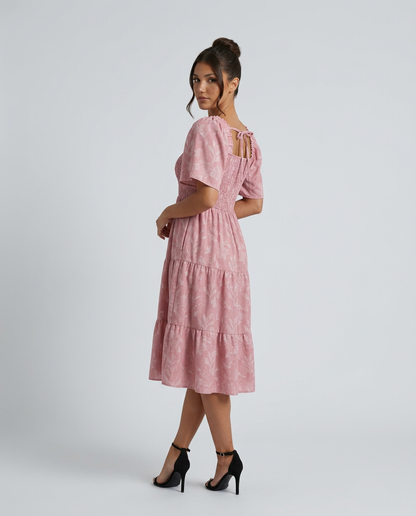 Maeve Textured Floral Midi Dress with Square Neck