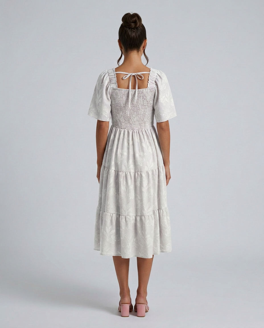 Maeve Textured Floral Midi Dress with Square Neck