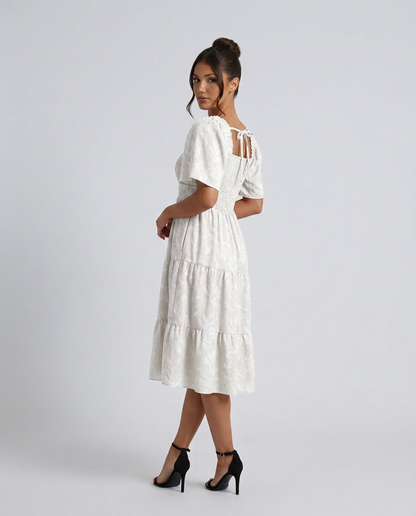 Maeve Textured Floral Midi Dress with Square Neck