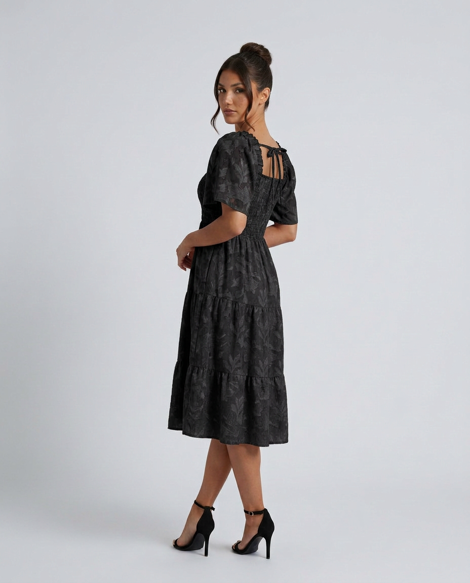 Maeve Textured Floral Midi Dress with Square Neck