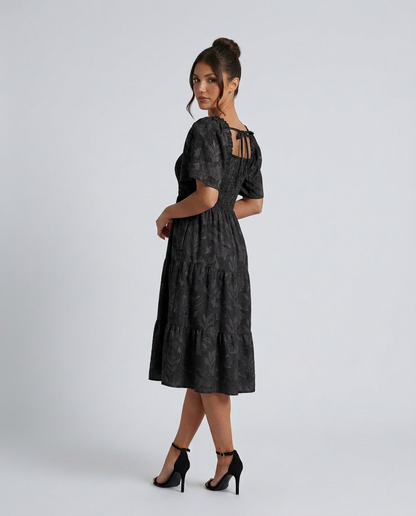 Maeve Textured Floral Midi Dress with Square Neck