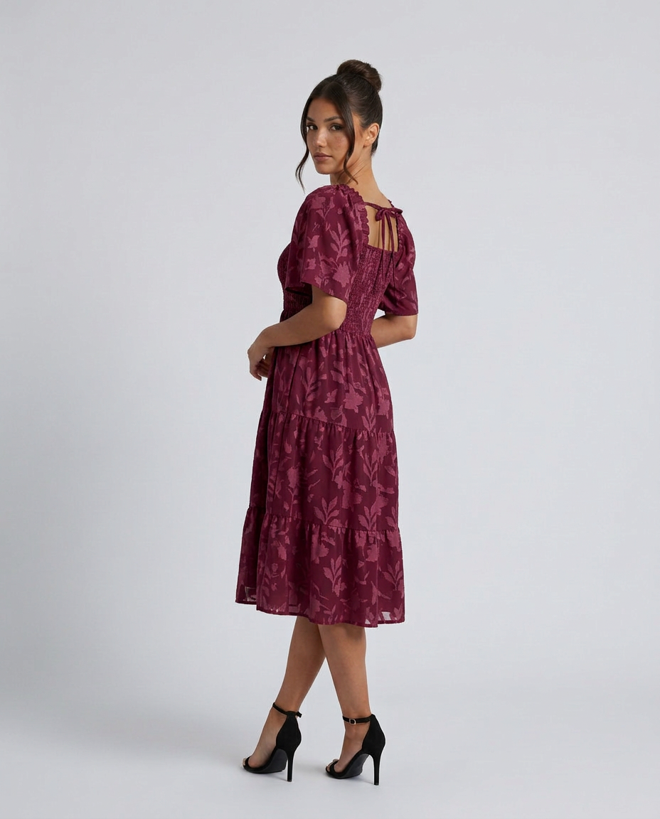 Maeve Textured Floral Midi Dress with Square Neck