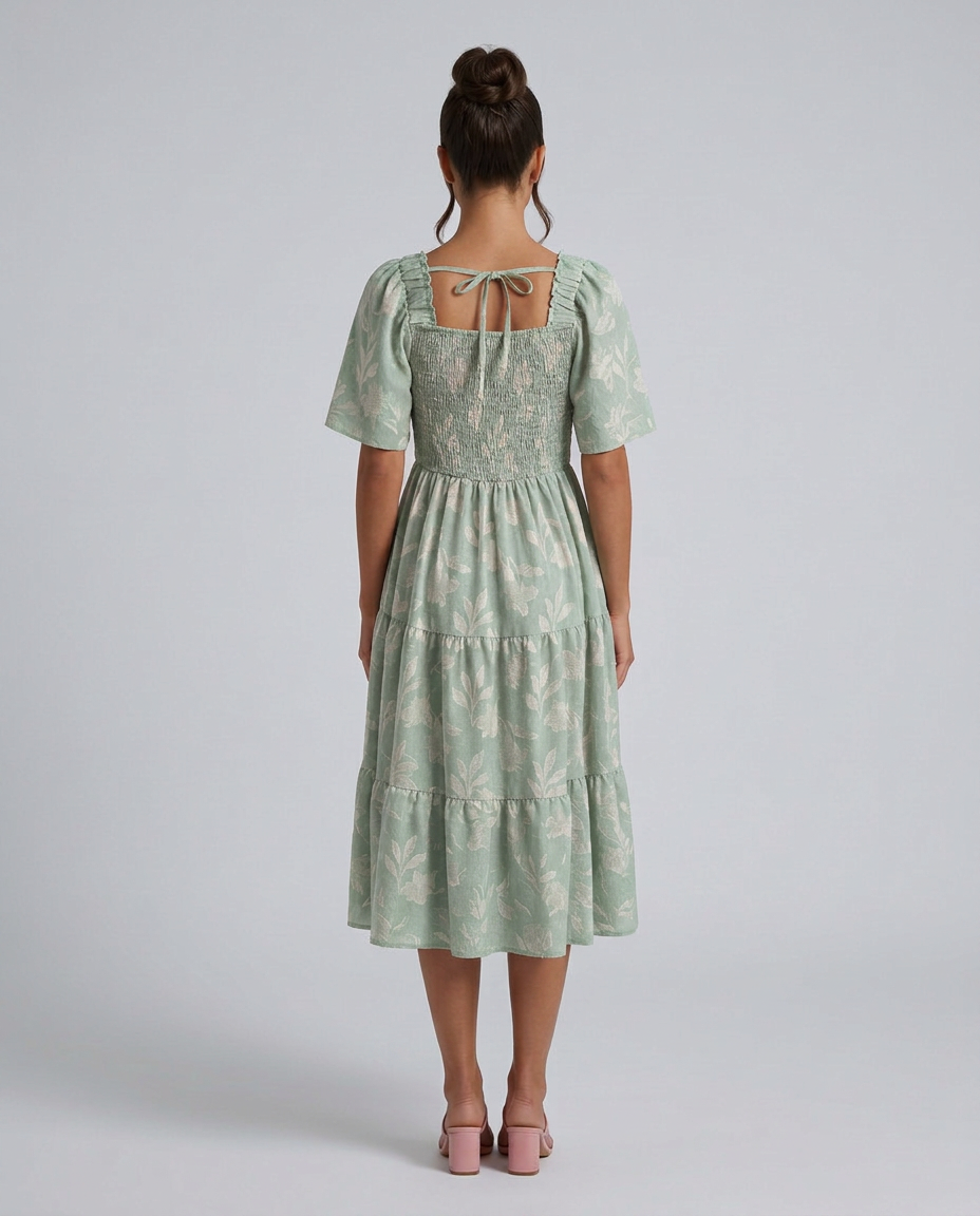 Maeve Textured Floral Midi Dress with Square Neck