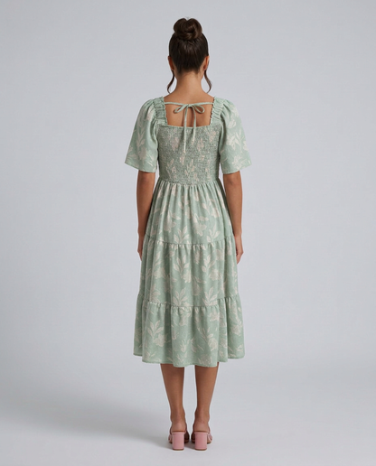 Maeve Textured Floral Midi Dress with Square Neck