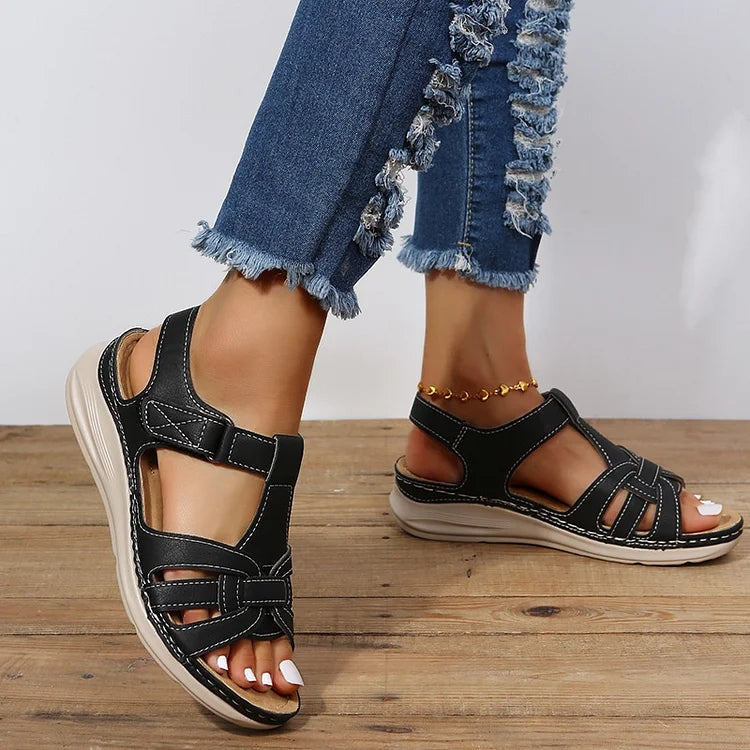 Marnie Classic Low Wedge Sandals with Stitched Straps