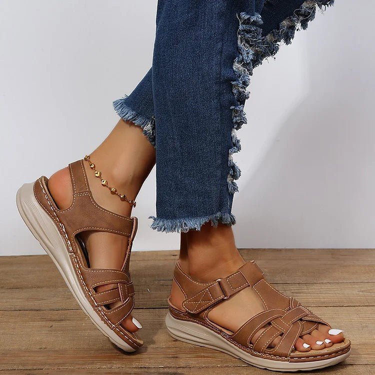 Marnie Classic Low Wedge Sandals with Stitched Straps