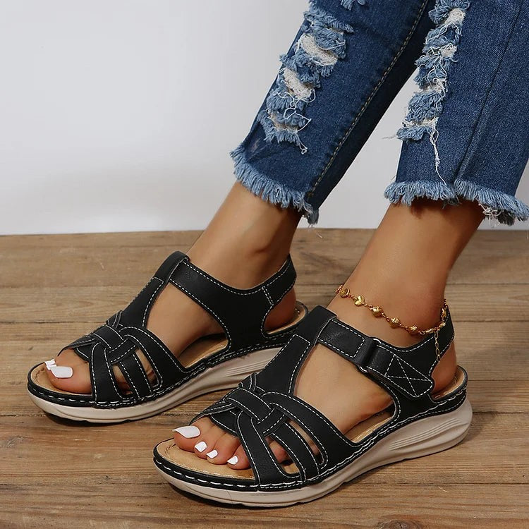 Marnie Classic Low Wedge Sandals with Stitched Straps