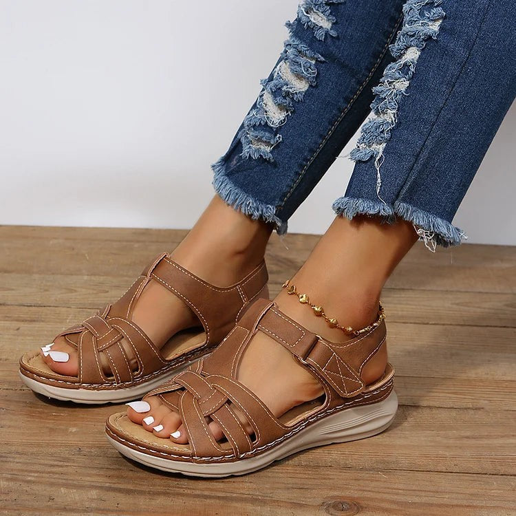 Marnie Classic Low Wedge Sandals with Stitched Straps