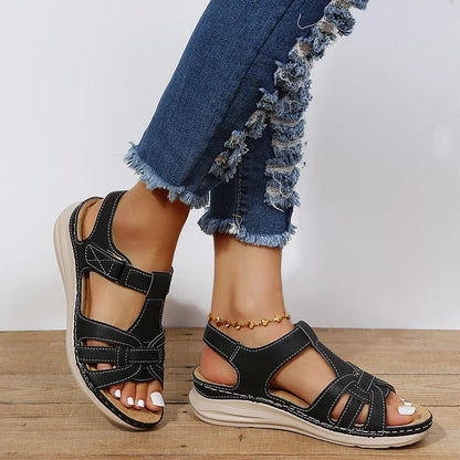 Marnie Classic Low Wedge Sandals with Stitched Straps