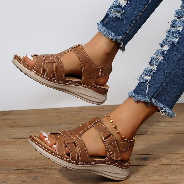 Marnie Classic Low Wedge Sandals with Stitched Straps
