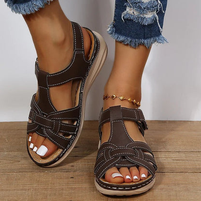 Marnie Classic Low Wedge Sandals with Stitched Straps