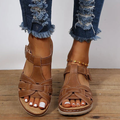 Marnie Classic Low Wedge Sandals with Stitched Straps