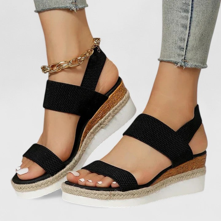 Mimi Slingback Espadrille Wedges with Elastic Straps – Black