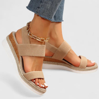 Mimi Slingback Espadrille Wedges with Elastic Straps – Brown