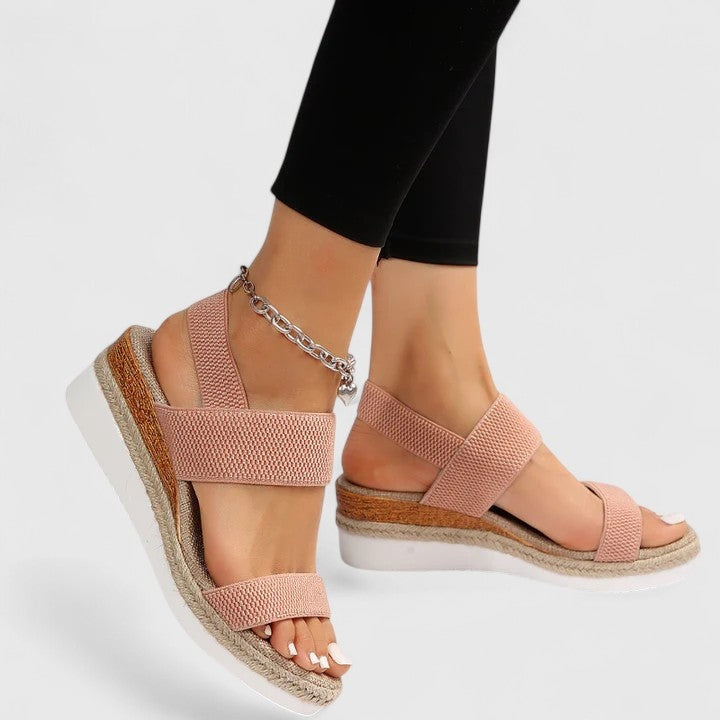 Mimi Slingback Espadrille Wedges with Elastic Straps – Pink