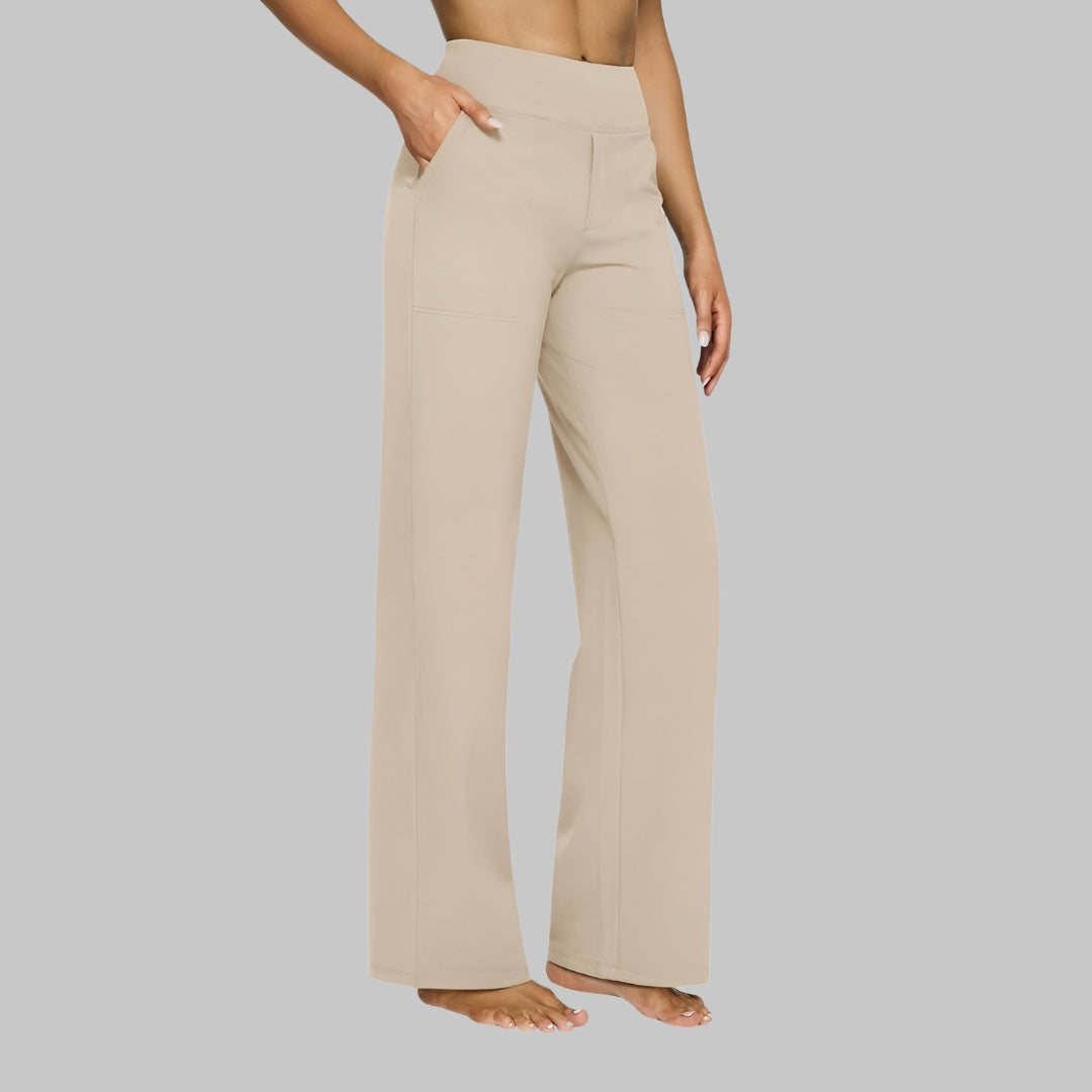 Mira Elegant Linen Blend Pants with Stretch – Cream