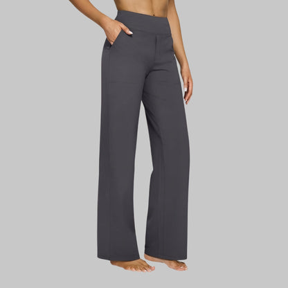 Mira Elegant Linen Blend Pants with Stretch – Dark Gray