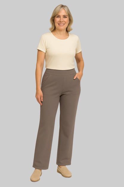 Mira Elegant Linen Blend Pants with Stretch – Taupe