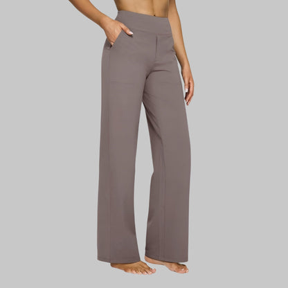 Mira Elegant Linen Blend Pants with Stretch – Taupe