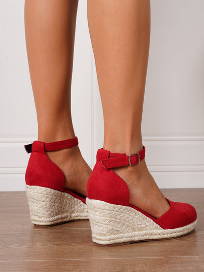 Myra Elegant Closed-Toe Espadrille Wedges in Faux Suede