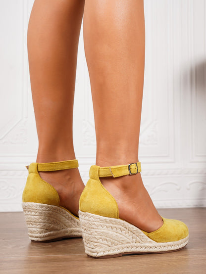 Myra Elegant Closed-Toe Espadrille Wedges in Faux Suede