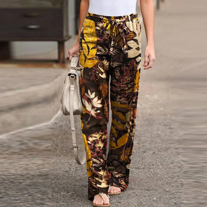 Nadia Lightweight Summer Linen Pants with Flowy Leg – Maple brown