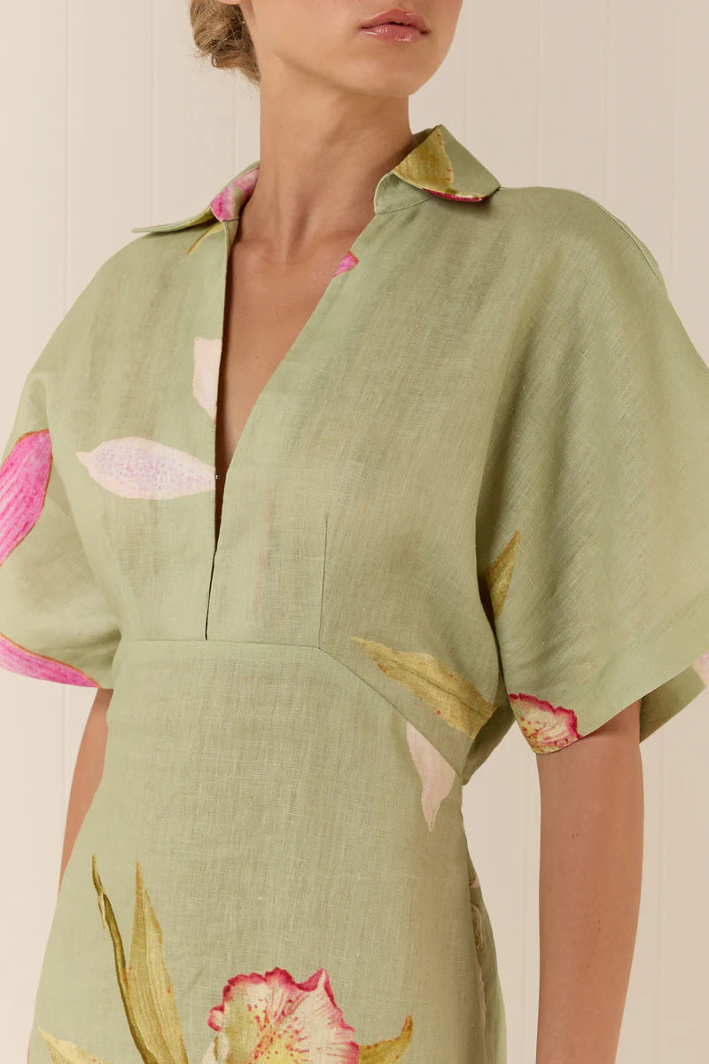 Nell Floral Linen Maxi Dress with Kimono Sleeves