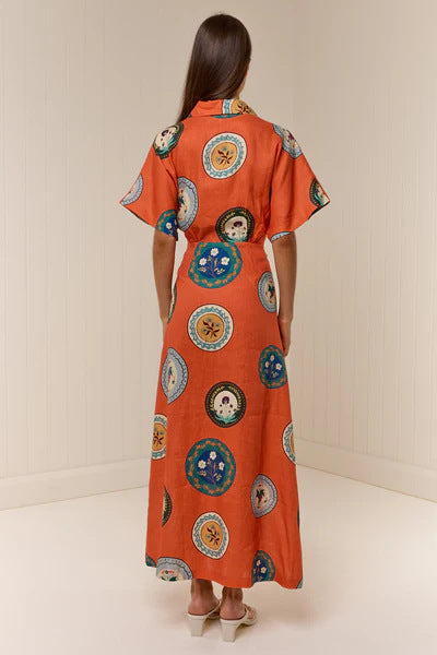 Nell Floral Linen Maxi Dress with Kimono Sleeves