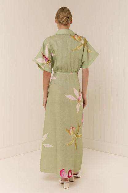 Nell Floral Linen Maxi Dress with Kimono Sleeves