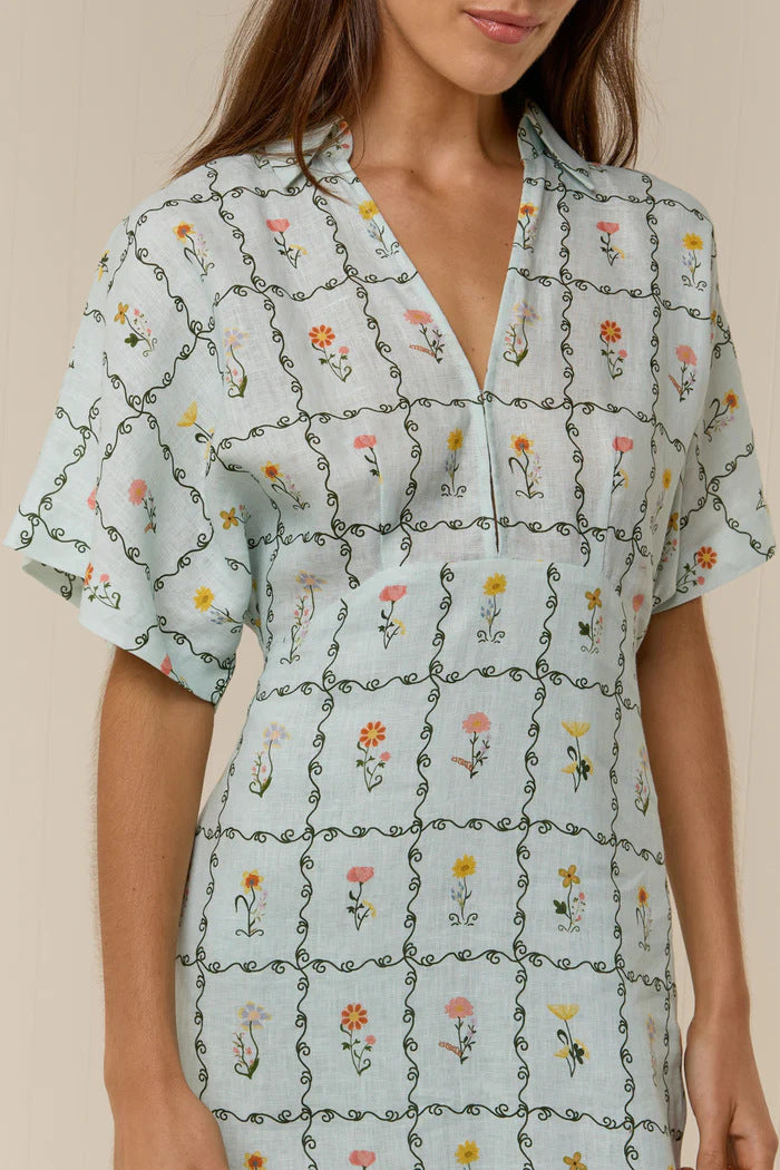 Nell Floral Linen Maxi Dress with Kimono Sleeves