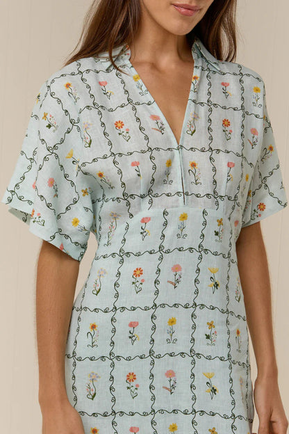 Nell Floral Linen Maxi Dress with Kimono Sleeves