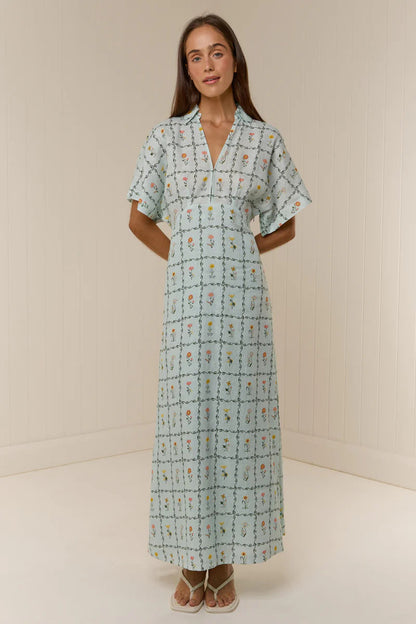 Nell Floral Linen Maxi Dress with Kimono Sleeves