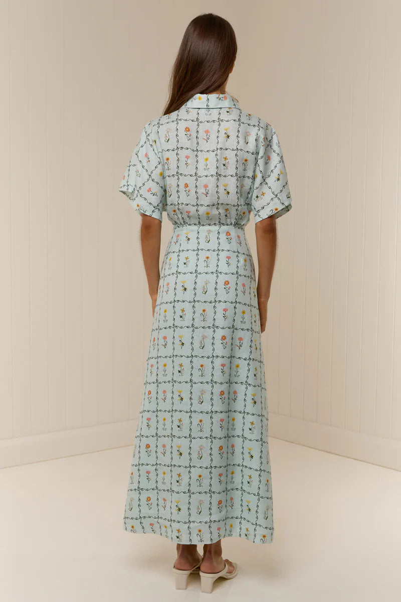 Nell Floral Linen Maxi Dress with Kimono Sleeves