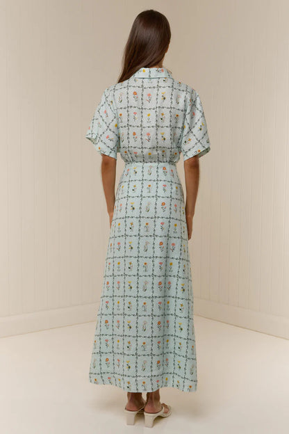 Nell Floral Linen Maxi Dress with Kimono Sleeves