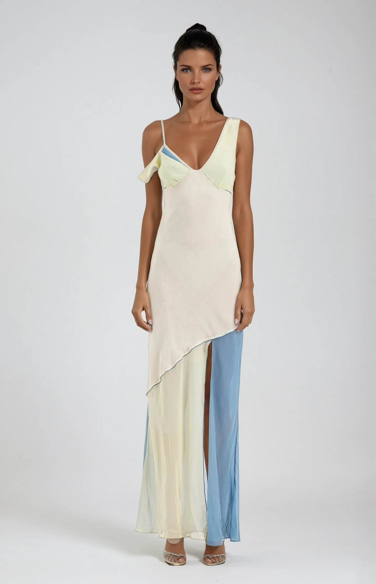 Nina Elegant White Maxi Dress with Front Split – White