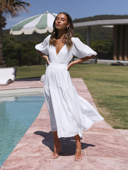 Nora Tiered Summer Maxi Dress with Puff Sleeves