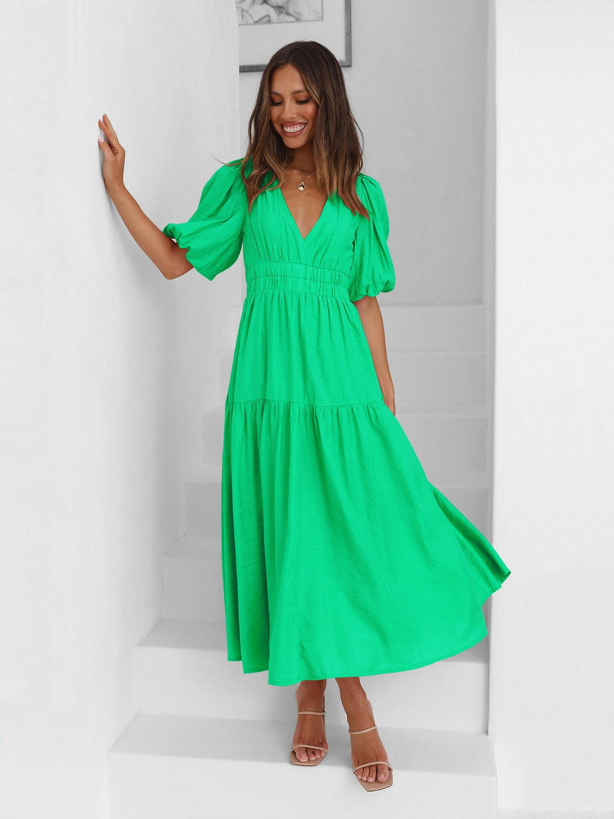 Nora Tiered Summer Maxi Dress with Puff Sleeves