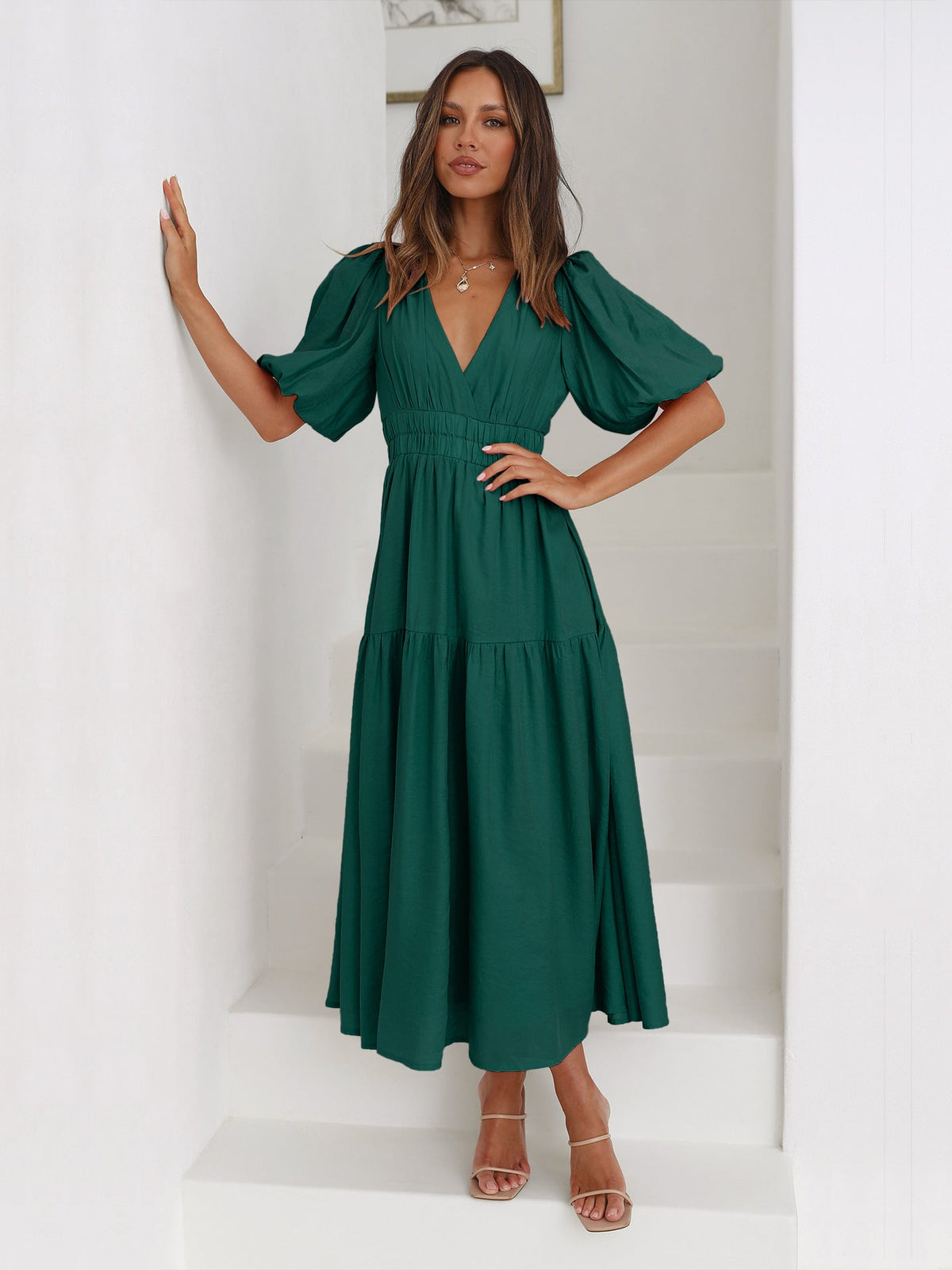 Nora Tiered Summer Maxi Dress with Puff Sleeves