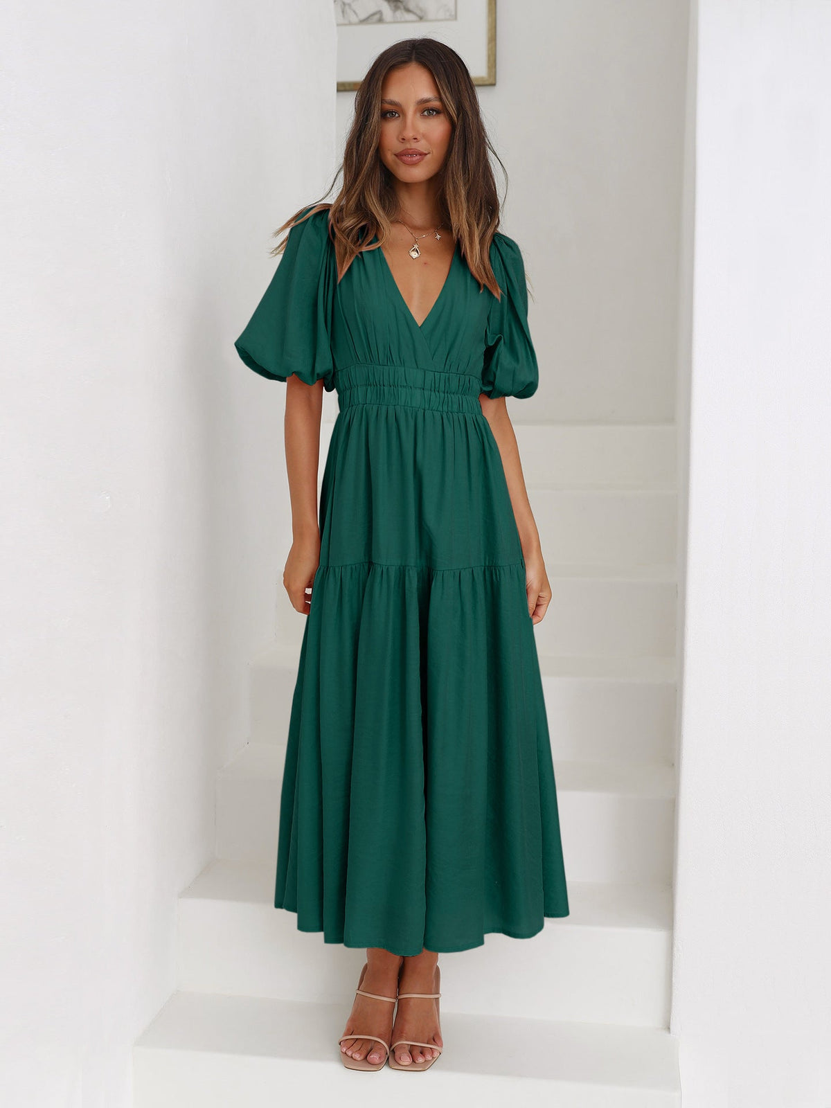 Nora Tiered Summer Maxi Dress with Puff Sleeves