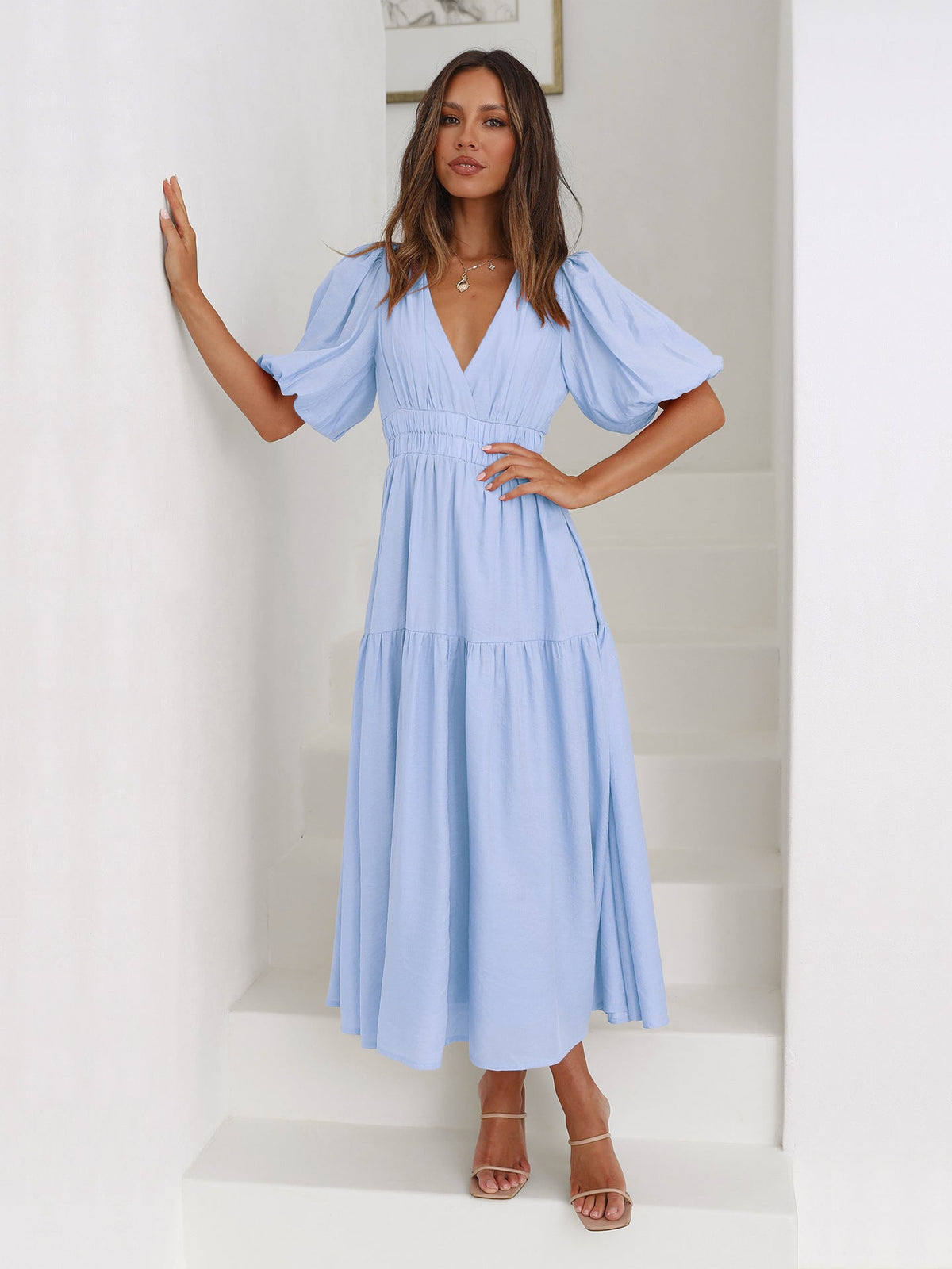 Nora Tiered Summer Maxi Dress with Puff Sleeves