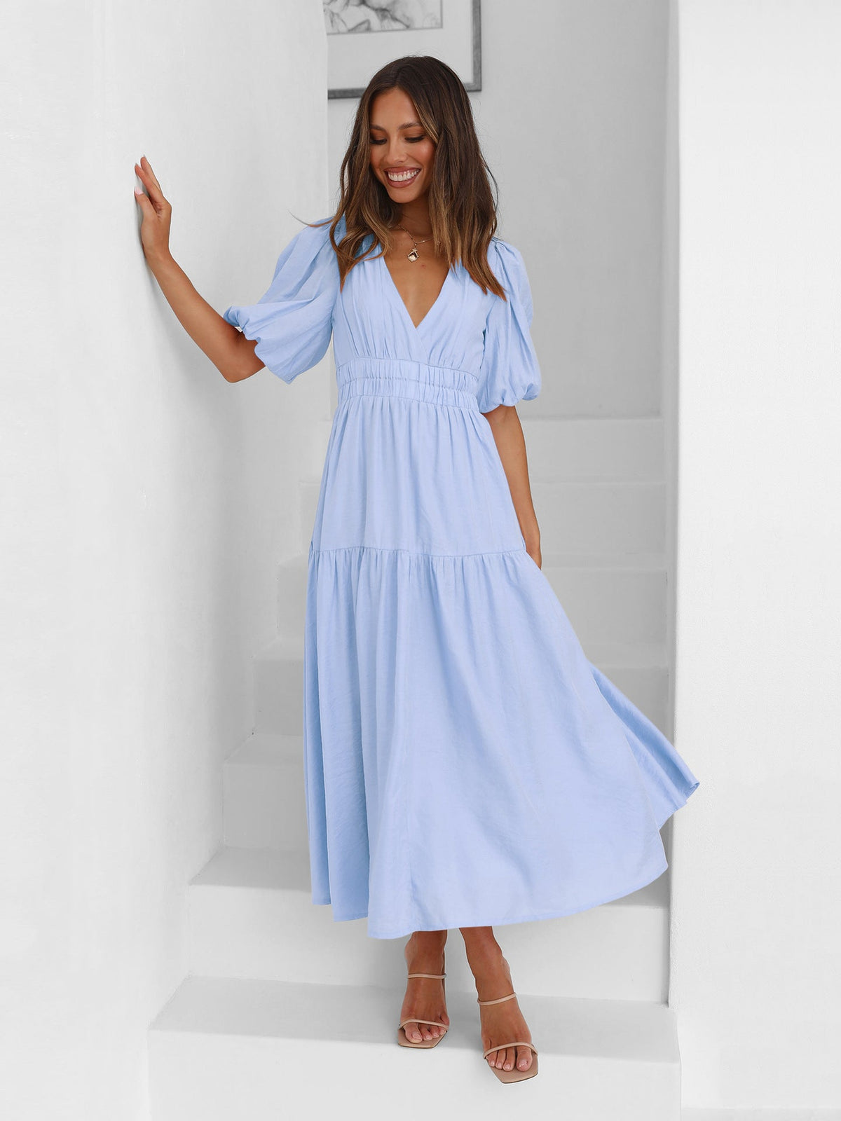 Nora Tiered Summer Maxi Dress with Puff Sleeves