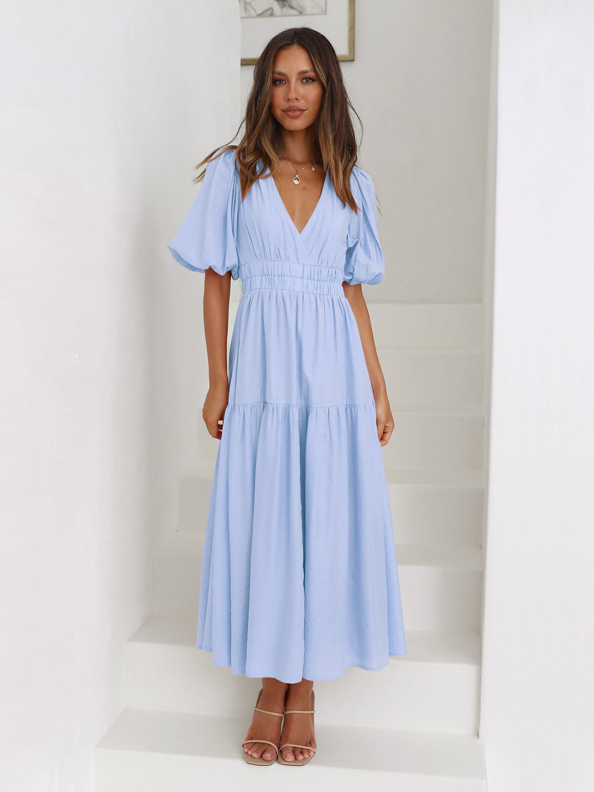 Nora Tiered Summer Maxi Dress with Puff Sleeves