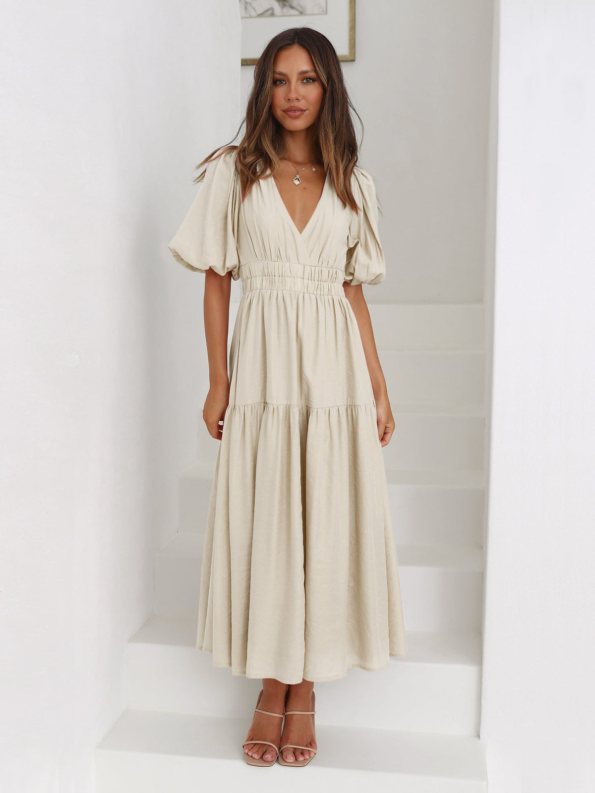 Nora Tiered Summer Maxi Dress with Puff Sleeves