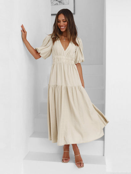 Nora Tiered Summer Maxi Dress with Puff Sleeves – Orange