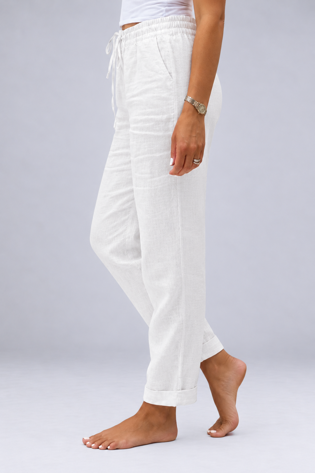 Paige Tapered Linen Blend Pants with Drawstring Waist