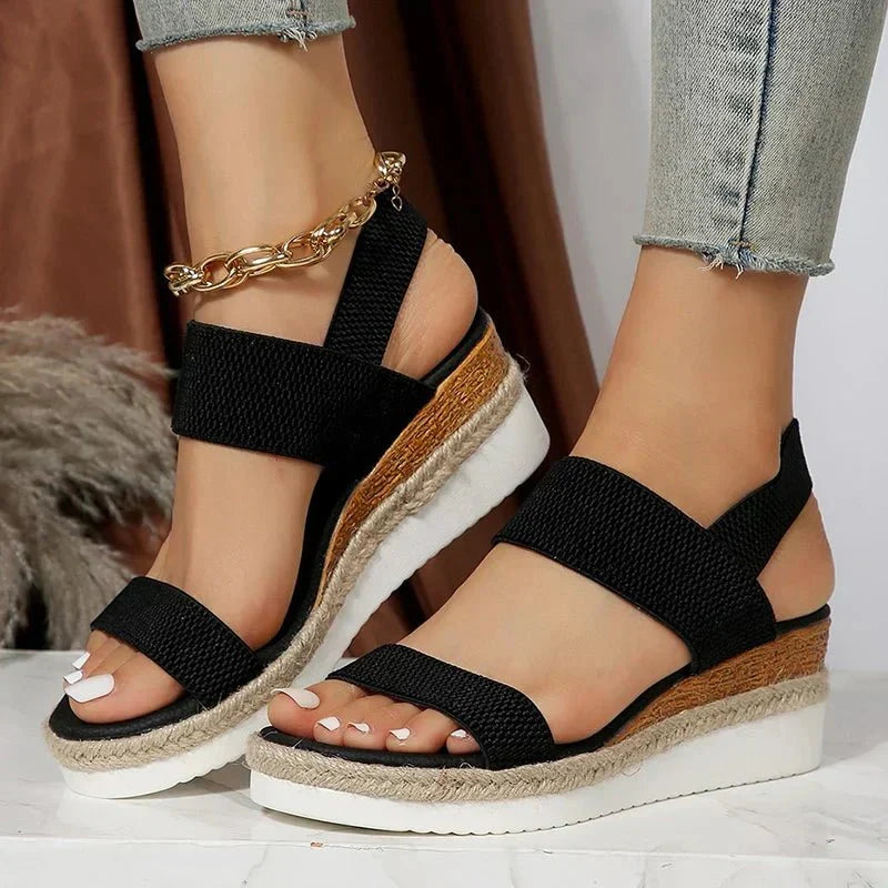 Paula Sporty Slip-On Platform Sandals with Stretch Straps – Black