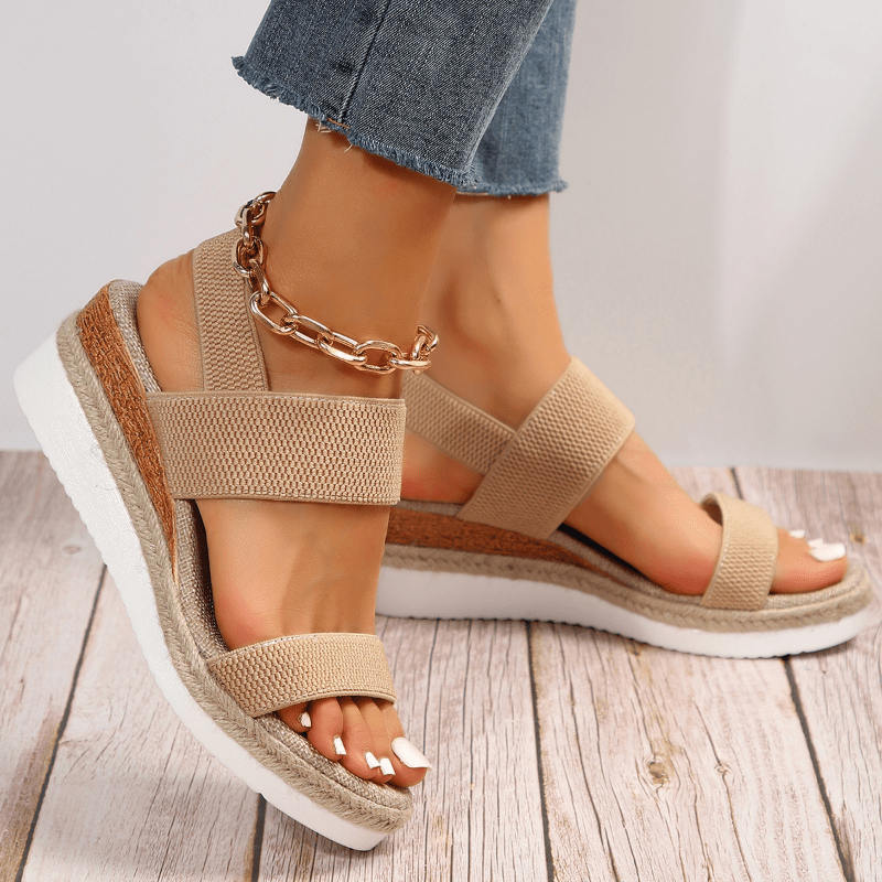Paula Sporty Slip-On Platform Sandals with Stretch Straps – Brown