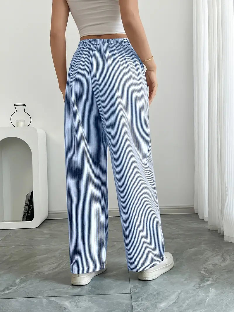 Rhea Striped Linen-Look Wide Leg Pants with Drawstring