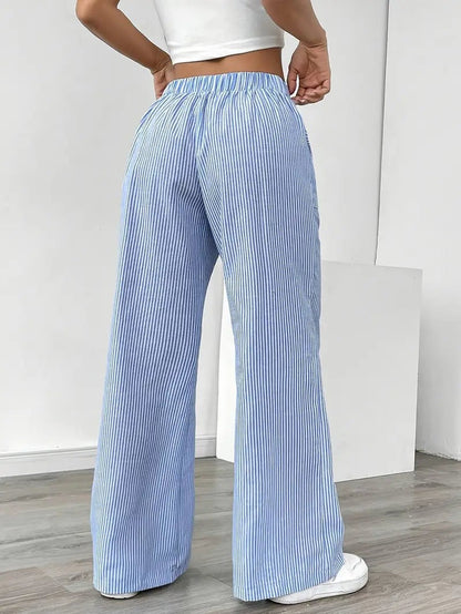 Rhea Striped Linen-Look Wide Leg Pants with Drawstring